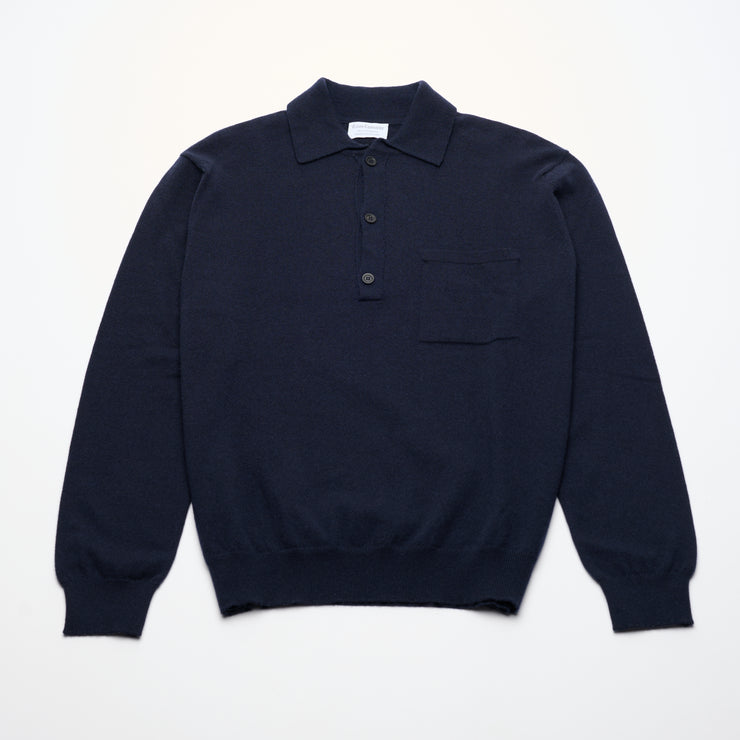 Summer Weight Polo Shirt Neck Cashmere Jumper - Dark Navy