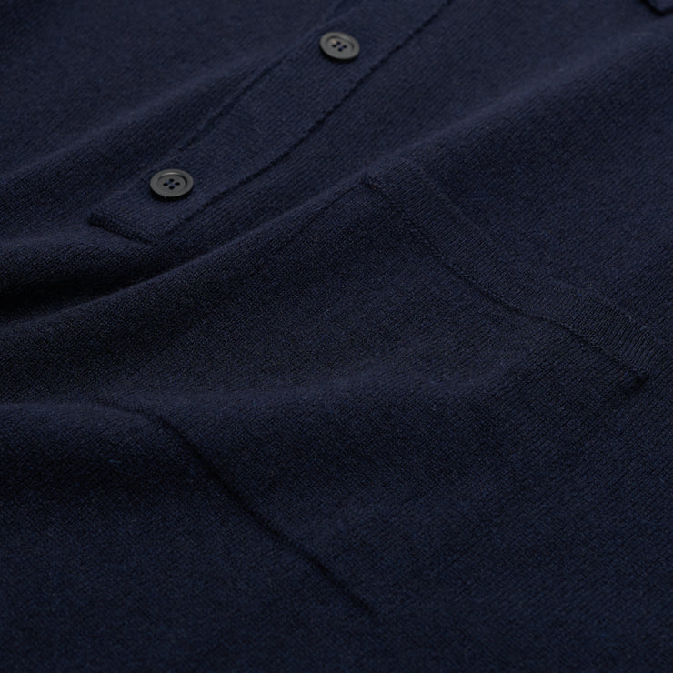 Summer Weight Polo Shirt Neck Cashmere Jumper - Dark Navy