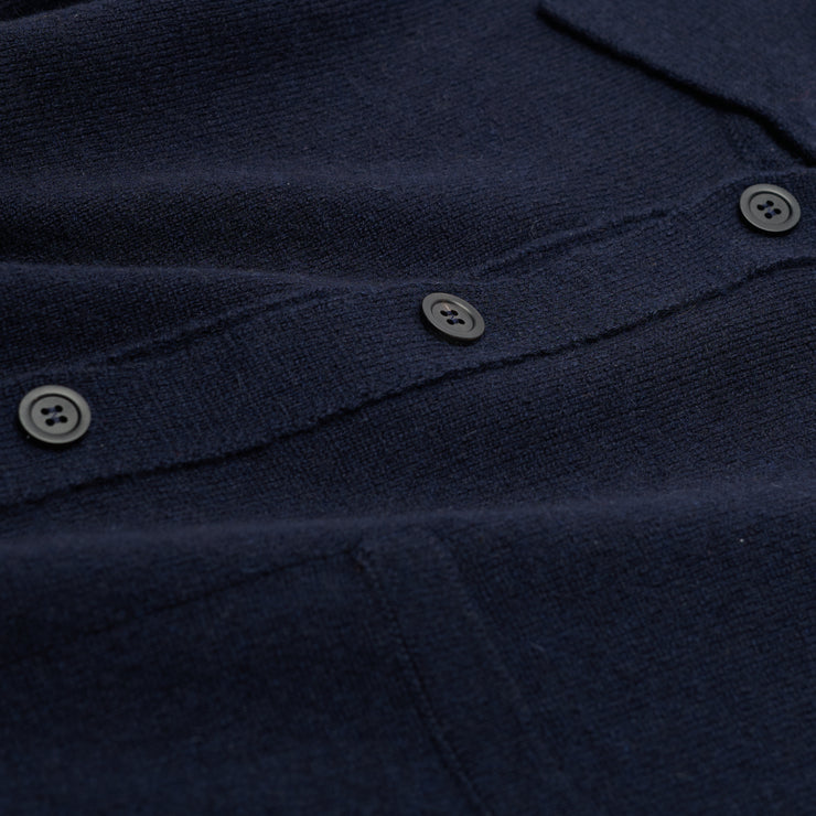 Summer Weight Polo Shirt Neck Cashmere Jumper - Dark Navy