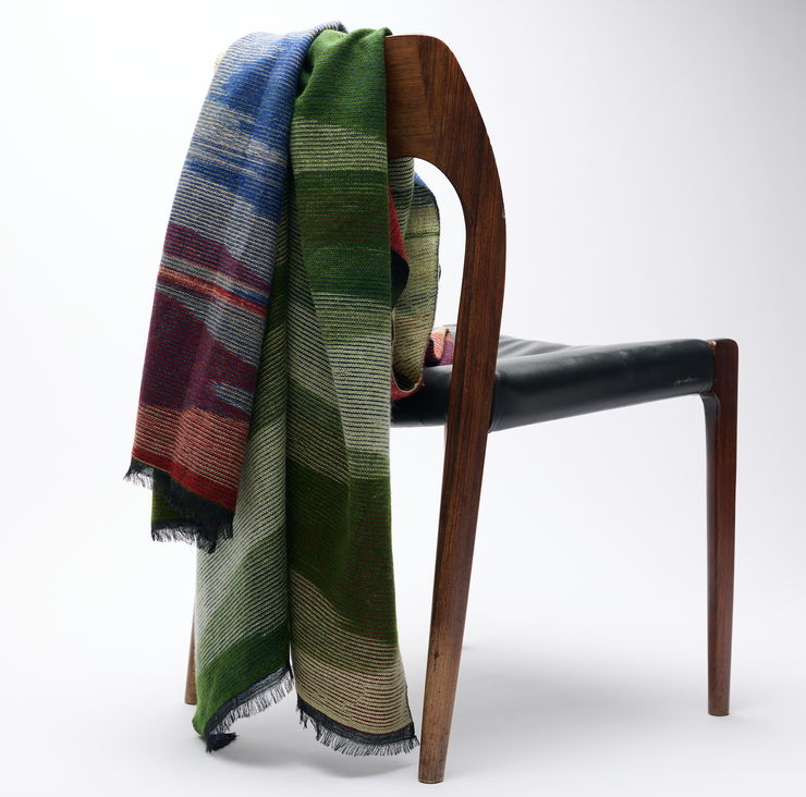 Double Sided Aztec Design Green/Red & Navy Cashmere/Wool Blend Blanket