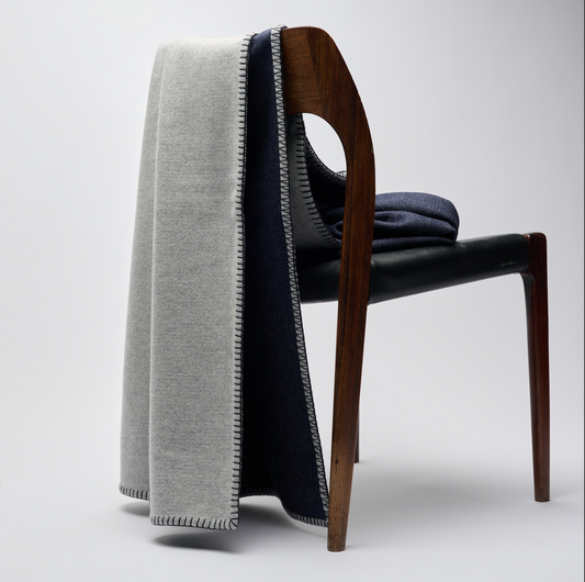 Double Sided Navy/Silver Cashmere Mix Blanket/Throw