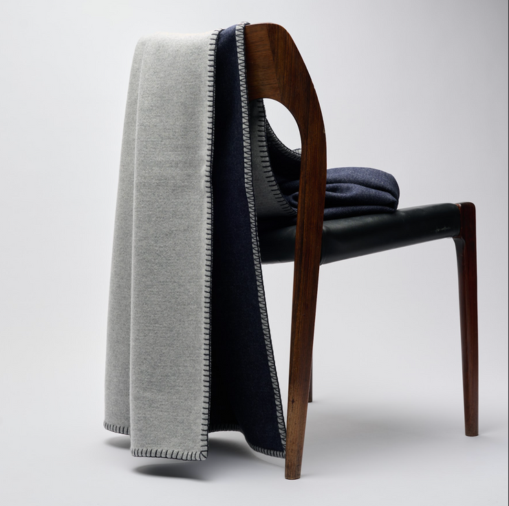 Double Sided Navy/Silver Cashmere Mix Blanket/Throw