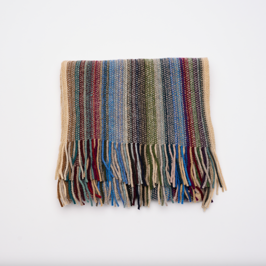 Multi Coloured Cashmere Striped Scarf with Tassels - Earthy Tones