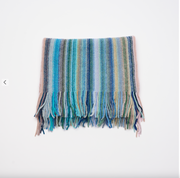 Multi Coloured Cashmere Striped Scarf with Tassels - Ocean Blue Tones
