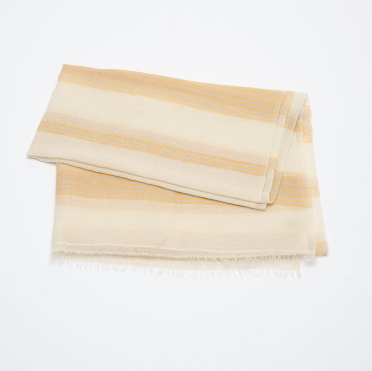 Light Weight Handwoven Shawl - Cream with Natural & Soft Orange Stripes