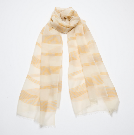 Light Weight Handwoven Shawl - Cream with Natural & Soft Orange Stripes