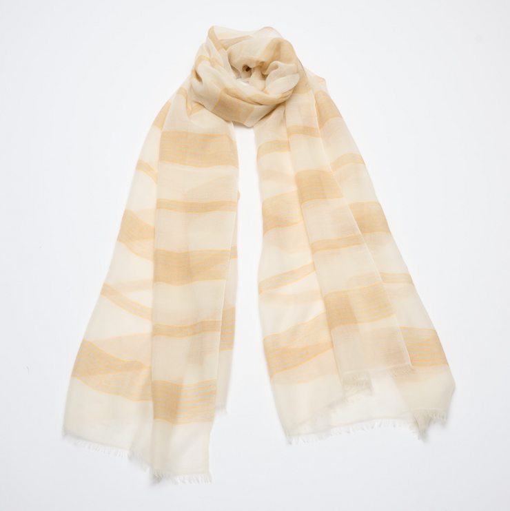 Light Weight Handwoven Shawl - Cream with Natural & Soft Orange Stripes