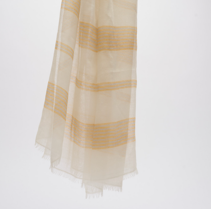 Light Weight Handwoven Shawl - Cream with Natural & Soft Orange Stripes