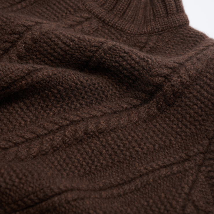 Cable Turtle Neck Jumper - Chocolate Brown Marl