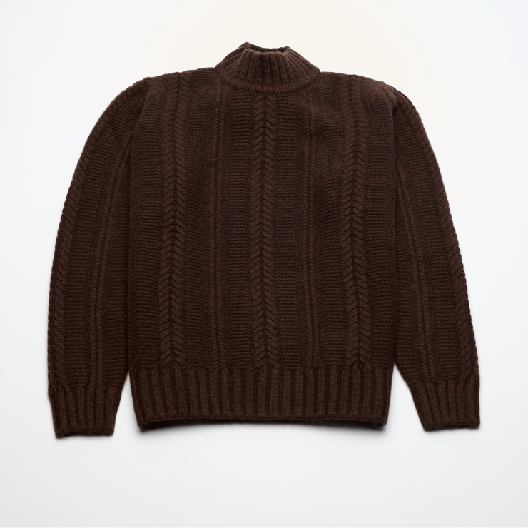 Cable Turtle Neck Jumper - Chocolate Brown Marl