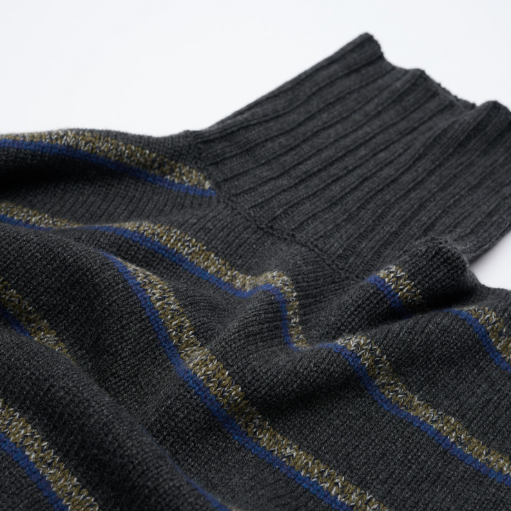 Oversized Cashmere Roll Neck - Charcoal Stripes