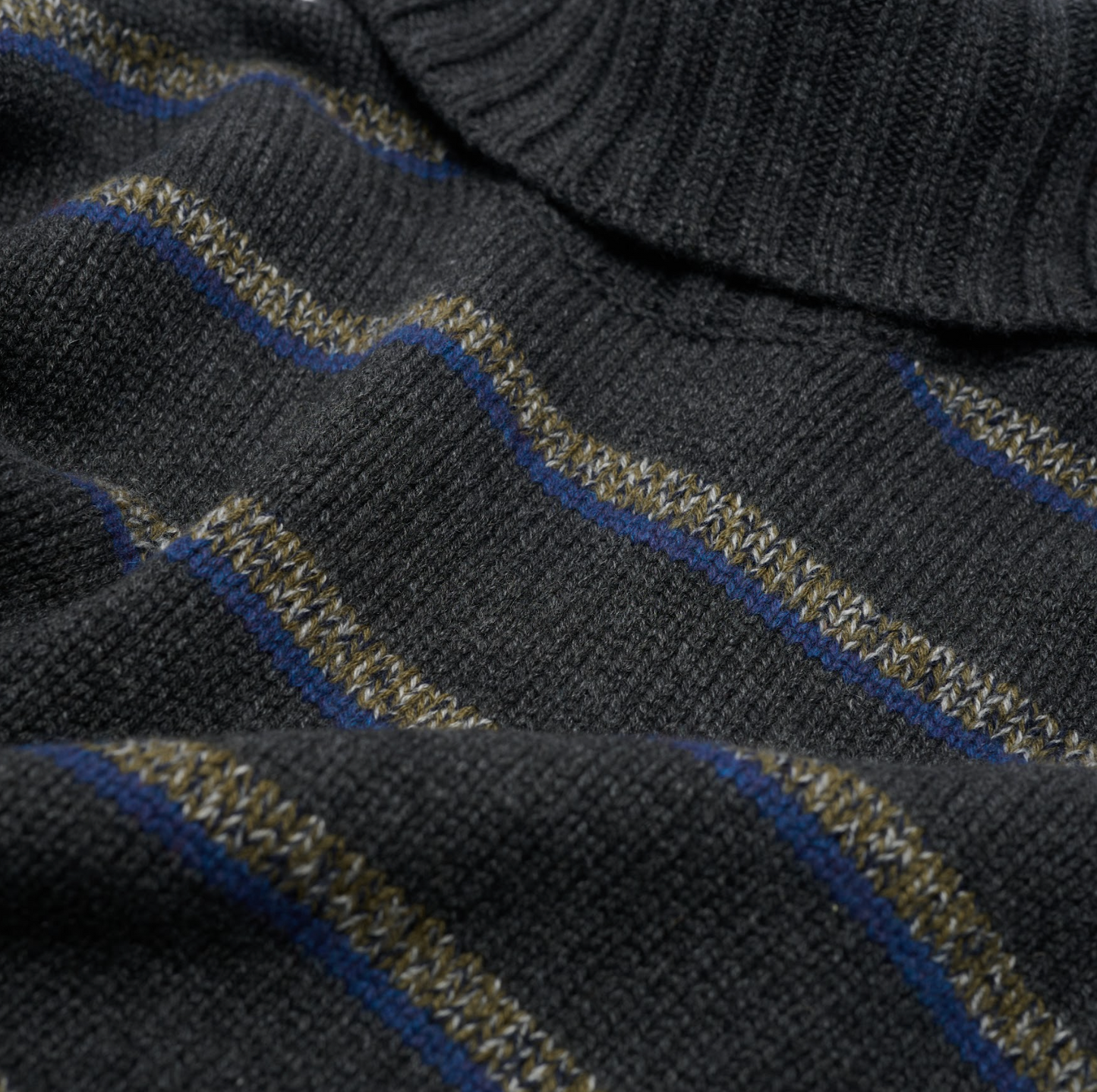 Oversized Cashmere 8 Ply Roll Neck - Charcoal Stripes