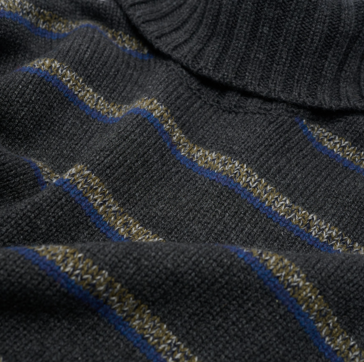 Oversized Cashmere Roll Neck - Charcoal Stripes