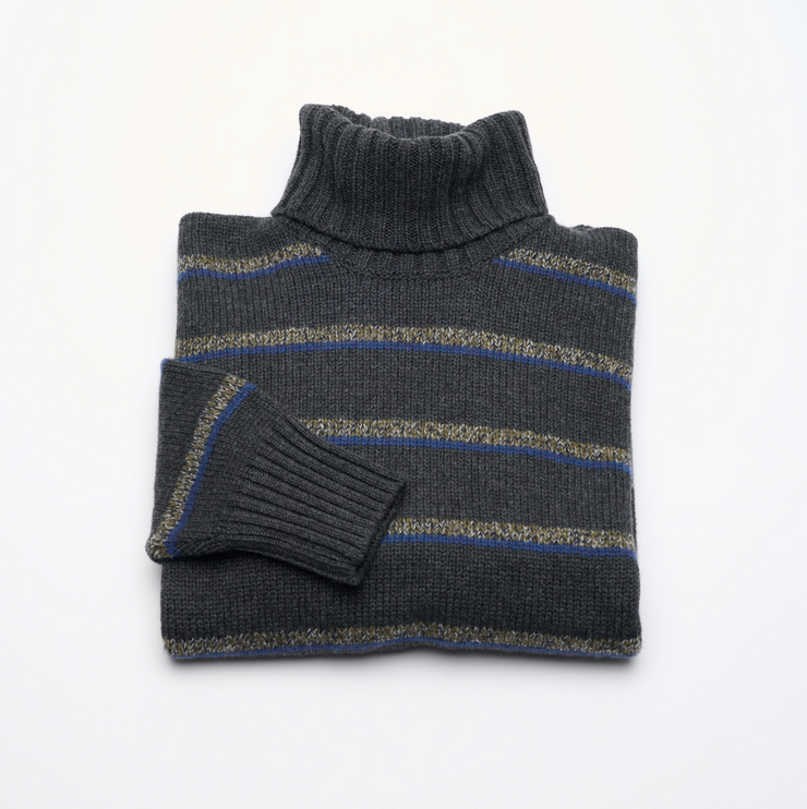 Oversized Cashmere Roll Neck - Charcoal Stripes