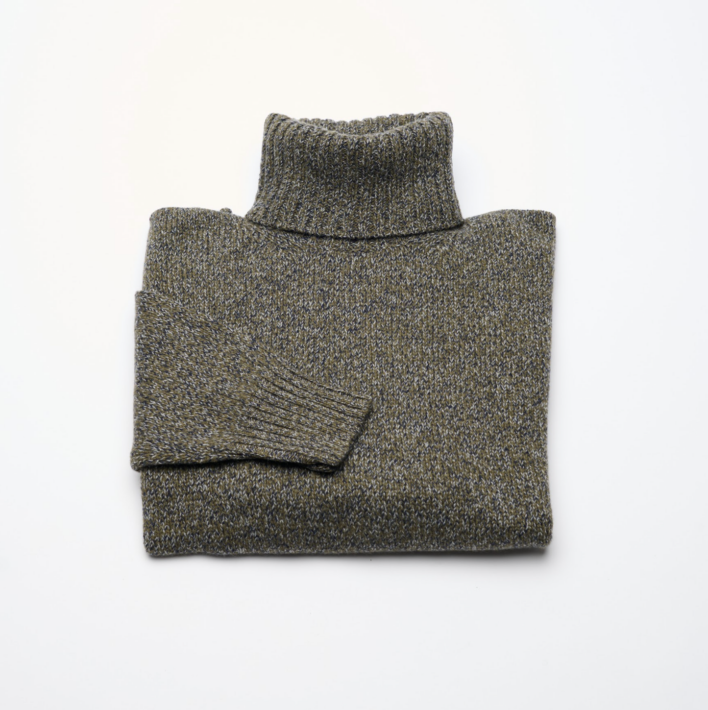 Oversized Cashmere 8 Ply Roll Neck - Olive Marl