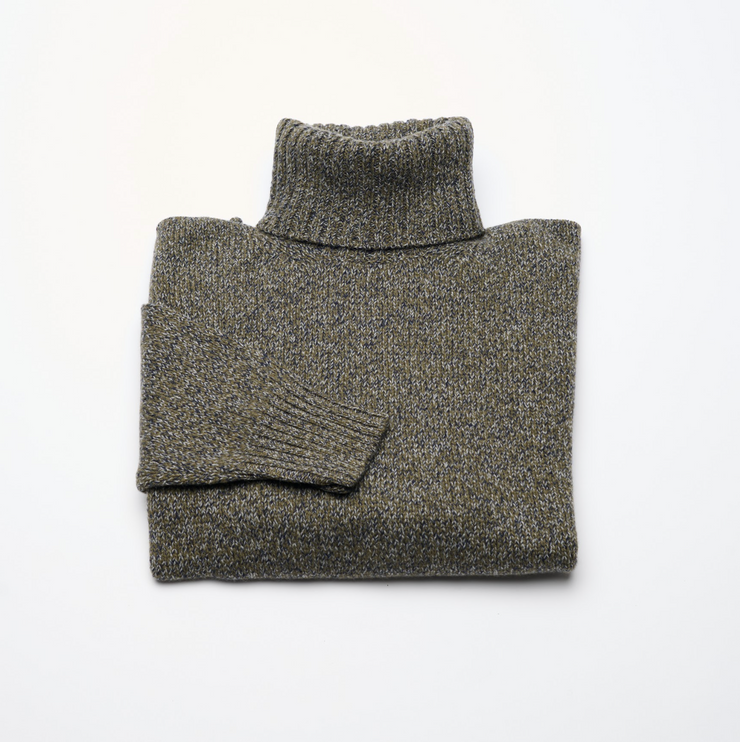 Oversized Cashmere Roll Neck - Olive Marl