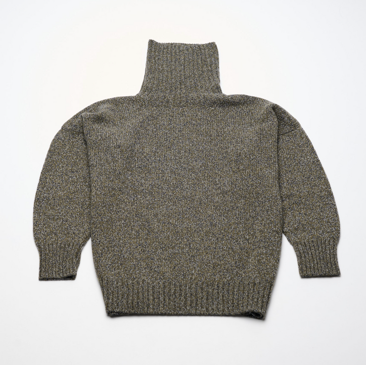Oversized Cashmere Roll Neck - Olive Marl