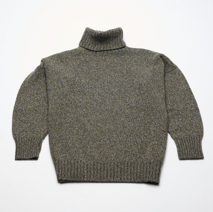 Oversized Cashmere Roll Neck - Olive Marl