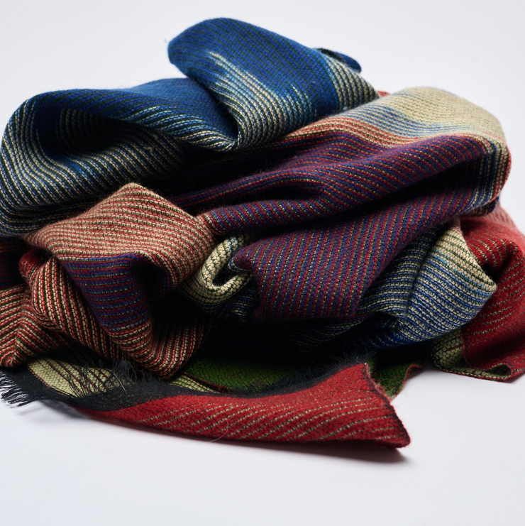 Double Sided Aztec Design Green/Red & Navy Cashmere/Wool Blend Blanket