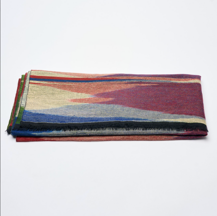 Double Sided Aztec Design Green/Red & Navy Cashmere/Wool Blend Blanket