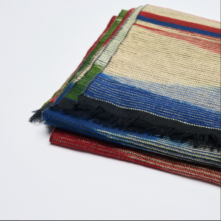 Double Sided Aztec Design Green/Red & Navy Cashmere/Wool Blend Blanket