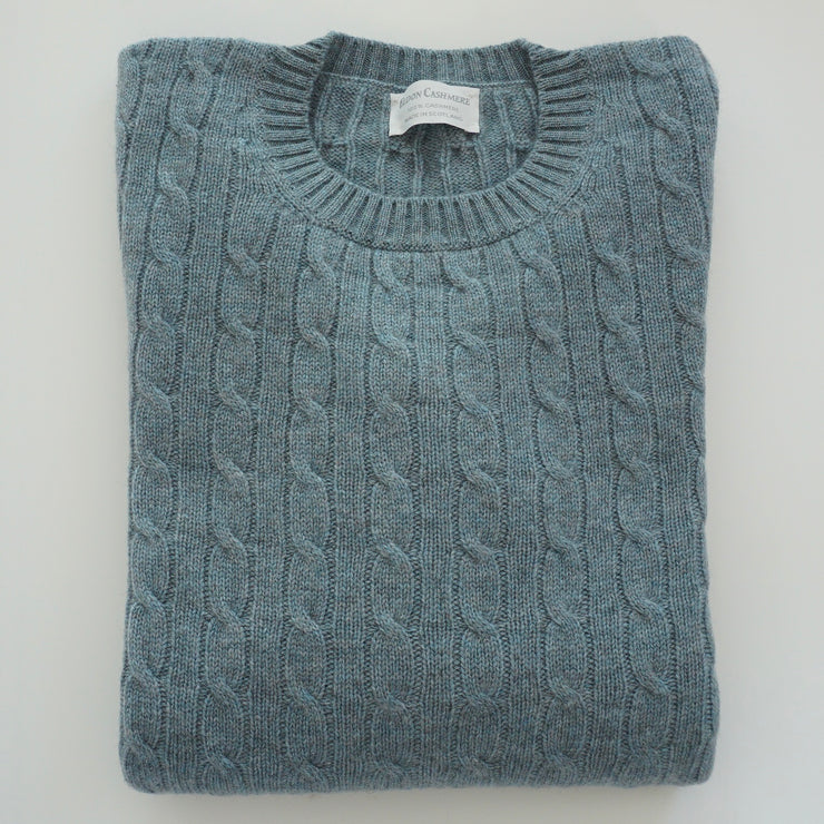 3ply Cable Knit Jumper - Grey/Blue Melange
