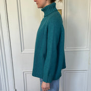 Chunky Knit Relaxed Roll Neck Jumper - Deep Turquoise Marl