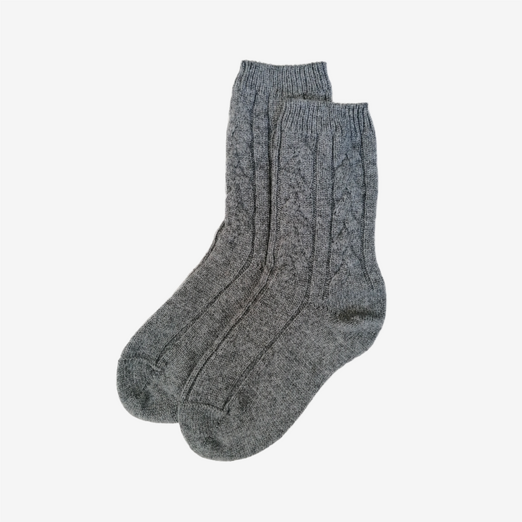 3 Ply Cable Knit Short Bed Socks - Mid Grey