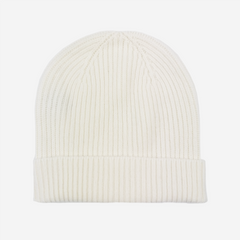 Cream Classic Ribbed Beanie