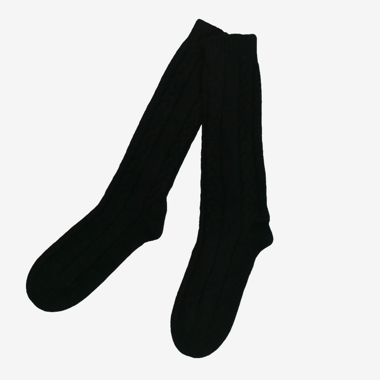 3 Ply Cable Knit Long Bed Socks - Black
