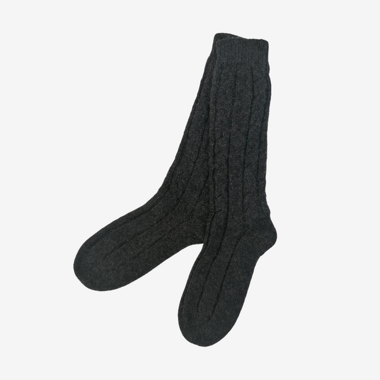 3 Ply Cable Knit Long Bed Socks - Charcoal Grey
